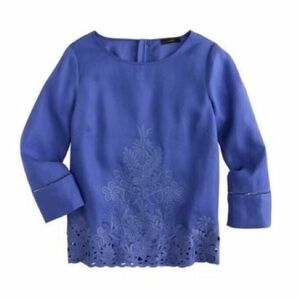 J Crew Embroidered Linen Tunic Top in Navy Women's US 4 $148